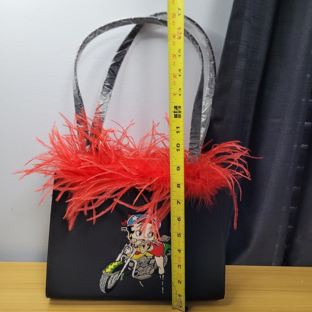 Betty Boop Black Handbag with Red Feather Trim - Picture 3 of 7